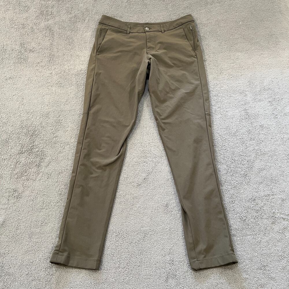 Lululemon ABC Slim-Fit Trousers Army Green Casual Stretch Pants Men's Size 32